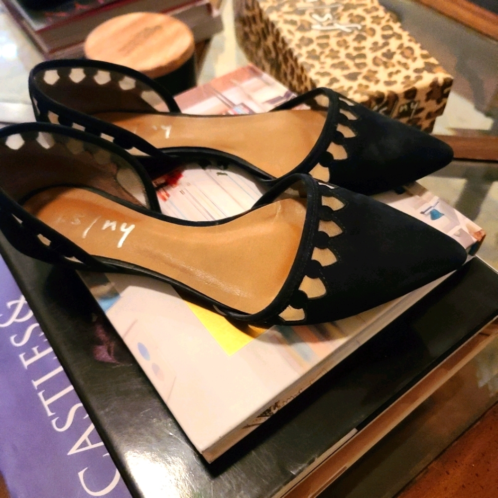 French Sole FS/NY Black Suede Volt D'orsay Flats, 7.5